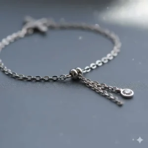 Back view of an adjustable chain on a high-quality diamond cross bracelet.