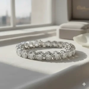 Side view showing the meticulous setting and craftsmanship of the individual diamond links in the bracelet.