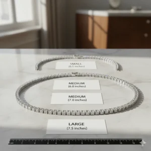 Visual comparison showing available lengths for the various silver diamond bracelets.