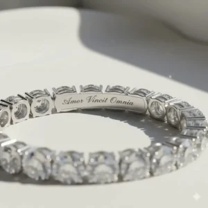 Close-up on the personalized engraving available on the interior of the white gold band.