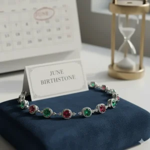 A beautiful alexandrite bracelet representing the unique June birthstone, known for its rare color shift.
