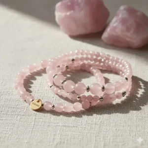 A set of three of the best rose quartz bracelets for women, offering great value and versatile styling options.
