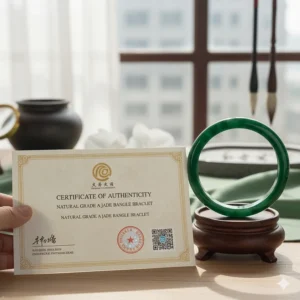 Image showing the accompanying certificate of authenticity for a genuine natural jade bangle bracelet.