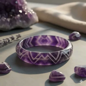 Chevron amethyst bracelet (also known as Cape Amethyst) bangle, showing the distinct banded purple and white layers.