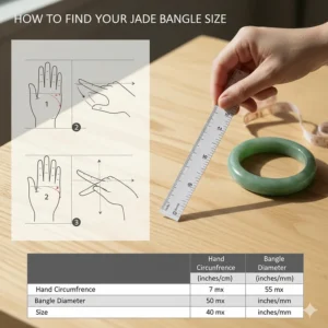 An illustration or diagram demonstrating the correct way to measure the wrist for a proper jade bangle bracelet fit.