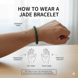 Diagram demonstrating the proper and stylish way for a man to wear a jade bracelet on his dominant wrist.