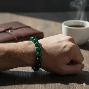 Large 12mm dark green jade bead bracelet for men, demonstrating the size difference compared to standard women's jade bead bracelets.