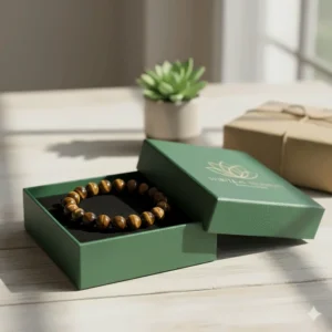 The tiger eye bracelet for women presented in its premium gift box, ideal for a spiritual or fashion gift.