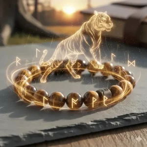 An illustrative image symbolizing the protective and empowering meaning of the men's tiger eye bracelet.