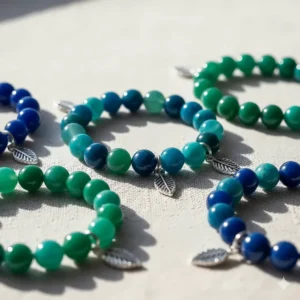 A collection of stunning blue and green agate bracelets for women, demonstrating the full range of available color options.