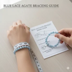 Diagram illustrating how to properly measure the wrist for sizing a new blue lace agate bracelet, ensuring the perfect fit and comfort.