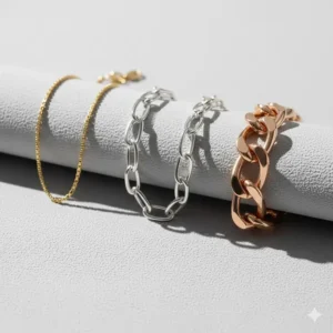 A comparison of different link sizes for cable chain bracelets, from dainty to chunky styles.