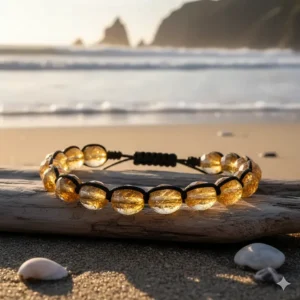 Citrine bracelet for men featuring natural, polished yellow crystal beads on a durable stretch cord.