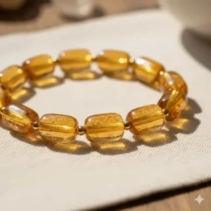 Close-up view of the high-quality, faceted, natural citrine stone beads used in making these elegant women's bracelets.