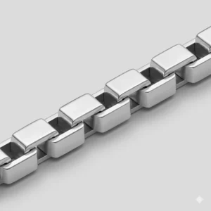 Detailed illustration showing the square, interlocking links of a box chain bracelet.