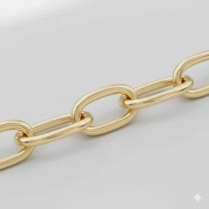 Close-up view of the uniform oval links that form a traditional cable chain bracelet.