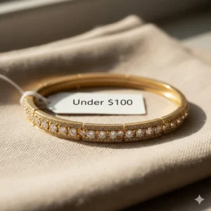 Elegant gold-plated bracelet featuring cubic zirconia stones for a diamond-like look under 100.