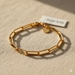 A minimalist gold paperclip chain bracelet, a top-rated affordable jewelry piece under 100.