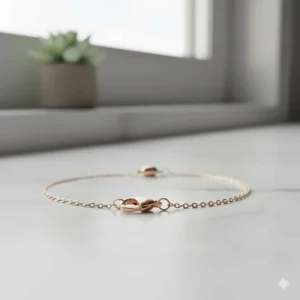 Delicate rose gold chain bracelet for women featuring a small adjustable clasp.