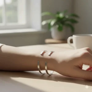 Illustration highlighting the open-ended design of a flexible adjustable cuff bracelet for women.