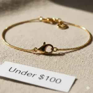 Close-up of a sturdy lobster clasp on a gold chain bracelet to show durability and quality.