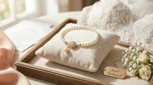 Delicate freshwater pearl bracelet for women, perfect for bridal jewelry or bridesmaid gifts.