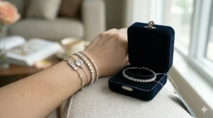 A premium cubic zirconia tennis bracelet presented in a velvet gift box for anniversaries or birthdays.