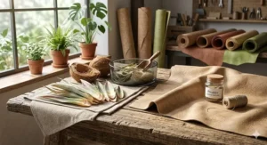 Eco friendly raw materials used to create sustainable vegan leather bracelets.