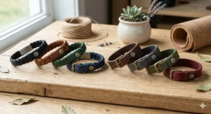 A variety of color options for unisex sustainable vegan leather bracelets.