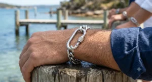 Durable waterproof carabiner bracelet made from tarnish-resistant stainless steel