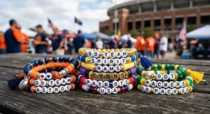 Custom beaded sports team bracelets featuring vibrant game day colors for passionate fans