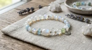 Handmade moonstone crystal bracelet with healing gemstones for June birthday celebrations