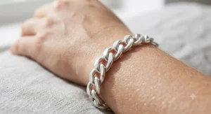 Close-up view showing the polished shine of a tarnish-resistant silver bracelet for daily wear