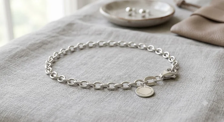 Illustration of a hypoallergenic sterling silver chain bracelet designed for sensitive skin