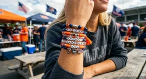 Set of sports team color beaded bracelets designed for women styling tailgate outfit jewelry
