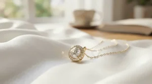 Elegant freshwater pearl bracelet for wedding day attire, resting on a satin pillow.