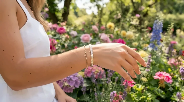 A delicate freshwater pearl bracelet for wedding garden ceremonies under floral arches.