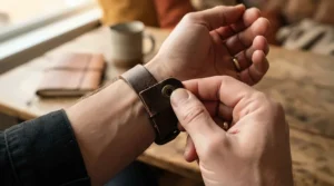 A genuine leather bracelet for men featuring secure adjustable snap clasps.