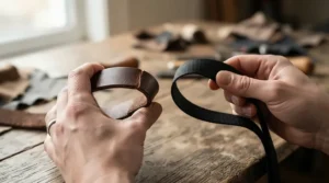 Testing flexibility and crease resistance on a genuine leather vs vegan leather bracelet.