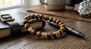 Stylish tiger's eye bracelet for men with premium gold charm accents