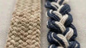 A macro shot showing the fine weave details for a nylon cord bracelet vs waxed cotton cord bracelet review.