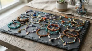 Showcase of popular designs in a natural stone bracelet vs crystal bracelet collection.