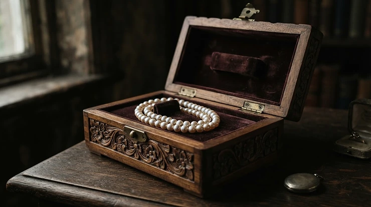 A keepsake wooden presentation box holding a timeless south sea pearl bracelet for anniversary gift.
