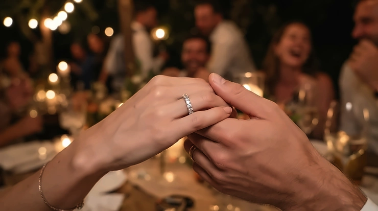 A glamorous Swarovski crystal bracelet for weddings shining brightly during the first dance.